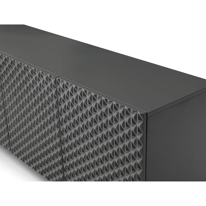 HomeRoots 94" Dark Gray Wood Carved Geometric Sideboard With Four Doors - 94.00 in. x 30.00 in. x 20.00 in.