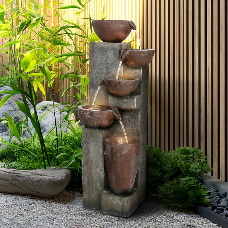 39.7"H Modern 5-Tier Water Fountain with Cascading Bowls for Outdoor Serenity