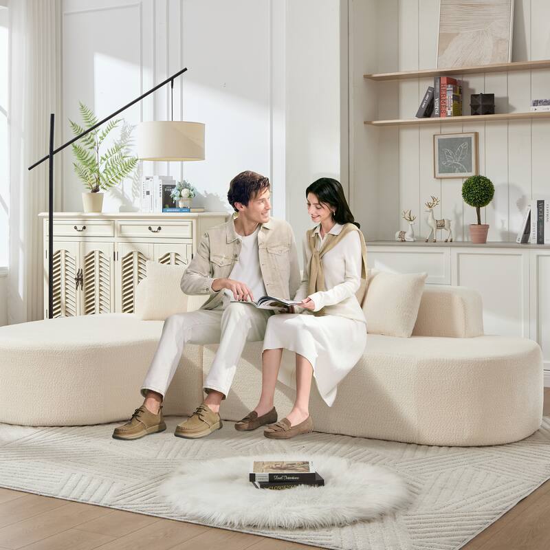 L-Shape Boneless Couch for Living Room, Curved Sectional Sofa Memory Foam Floor Sofa with 5 Pillows