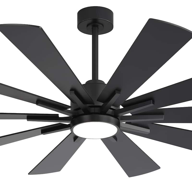 62"/72" Reversible 10-Blade Large LED Ceiling Fan with Light and Remote