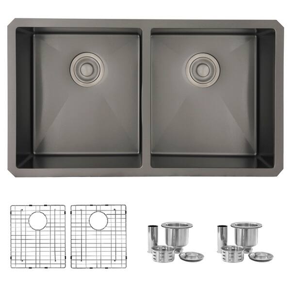 Stylish 32 Inch Double Bowl Undermount Stainless Steel Kitchen Sink In Graphite Finish Overstock