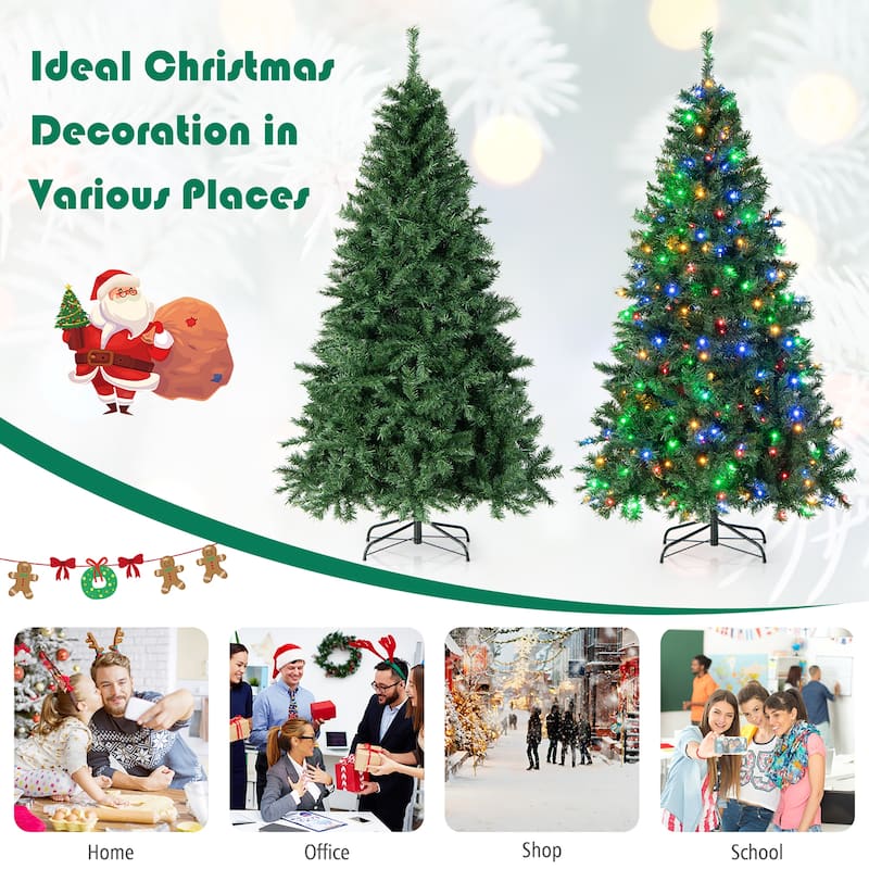 Gymax 7FT Pre-Lit Hinged Artificial Christmas Tree Decor Tree 3-Minute