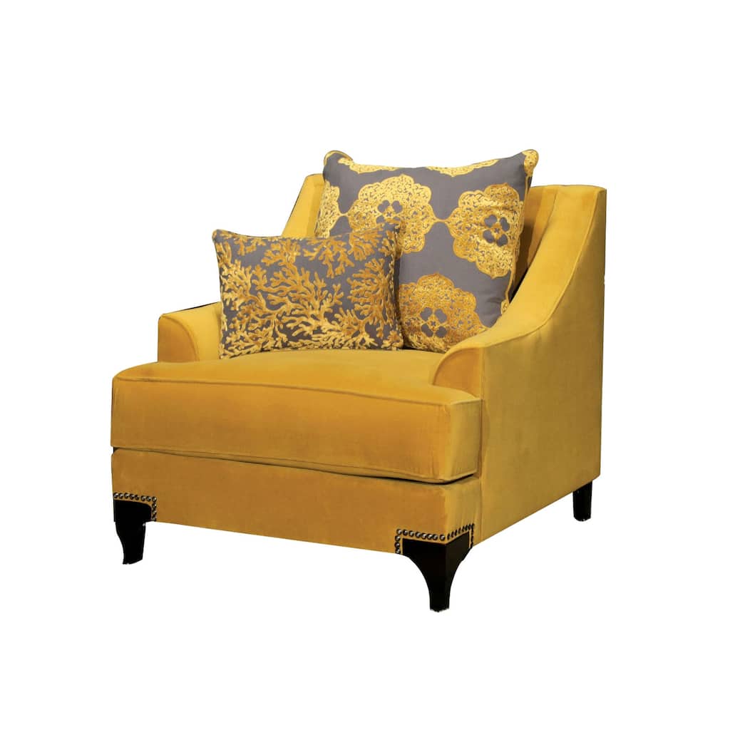 Velvet-like Fabric Chair Sloped Arms Design in Gold