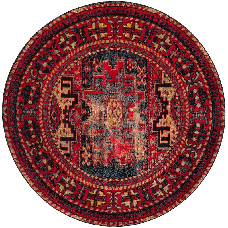 SAFAVIEH, Vintage Hamadan Lilla Oriental Distressed Rug - 9' Round - Red/Multi