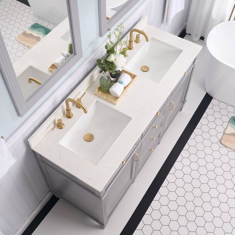 35''H Solid Wood Bath Vanity With Carrera White Quartz Top and Sink