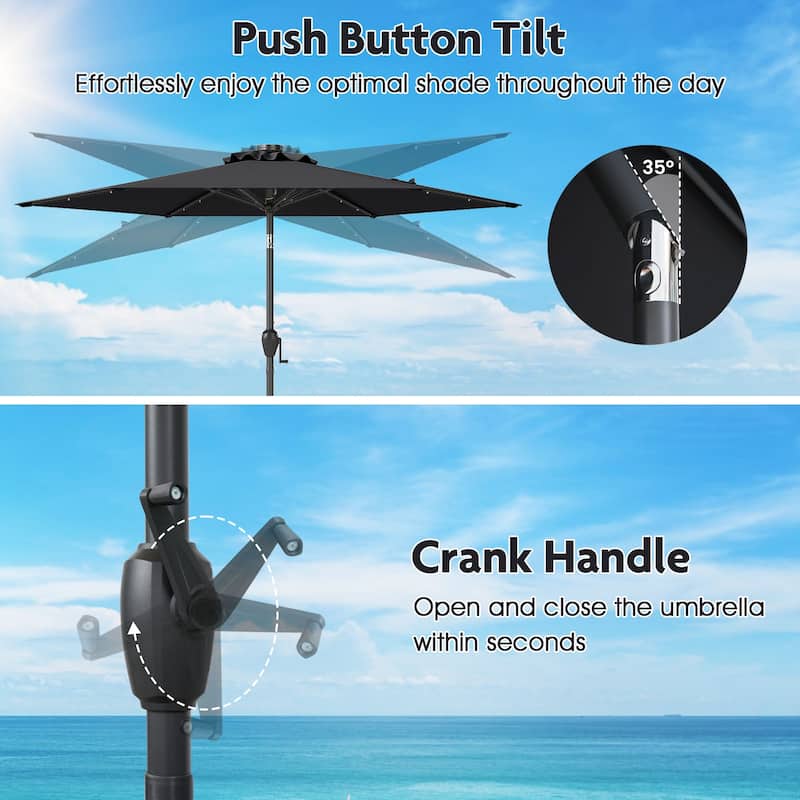 Costway 7.5 ft Solar Powered Patio Umbrella with LED Lights Push