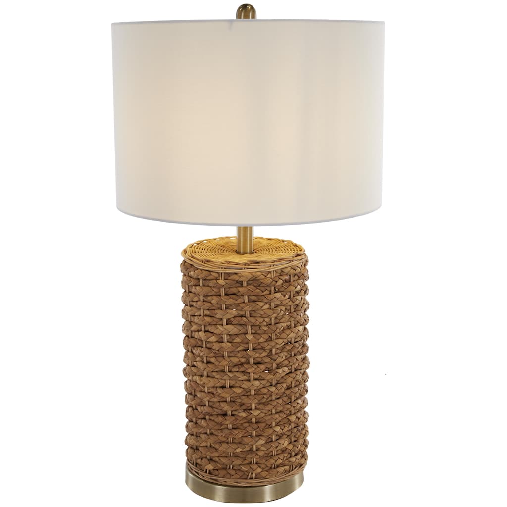 Rattan Handmade Braided Room Table Lamp with Gold Accents - Brown - Roche River Decor