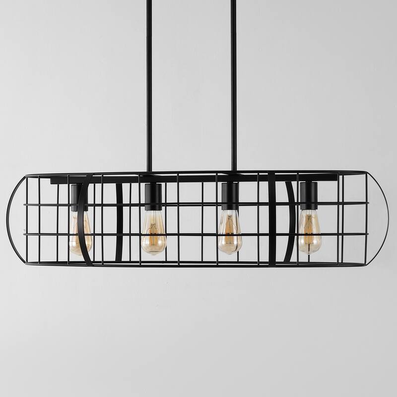 SAFAVIEH Lighting Leonore 35" Modern & Contemporary Chandelier (4-Bulb) - 13" W x 35" D x 48" H - Black