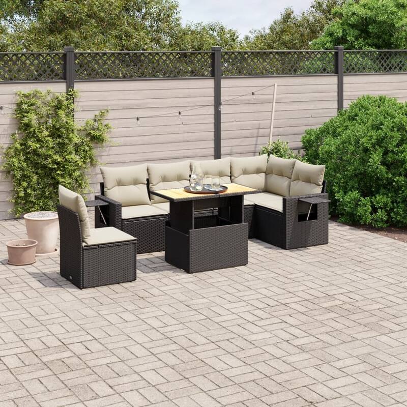 vidaXL Patio Sofa Set with Cushions Table and Lounge Sofas 7 Piece Poly Rattan - 21.7 x 39.4 x 28.7