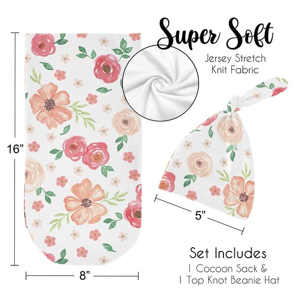 Peach Watercolor Floral Girl Baby Cocoon and Beanie Hat Sleep Sack ...