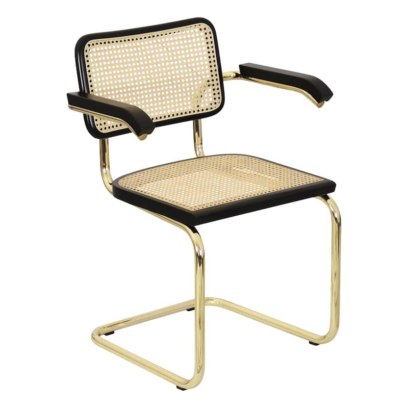 Breuer Chair Company Marcel Breuer Cesca Cane Cantilever Armchair Arm Chair w/ Brass Steel Frame (Various Wood & Cane Colors) - Black & Natural