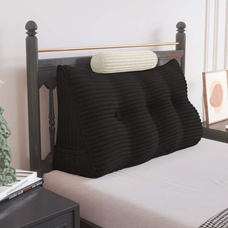 WOWMAX Headboard Wedge Reading Pillow With Bolster Neck Roll - Black - Twin