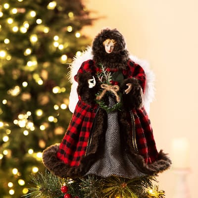 Glitzhome Christmas Plaid Angel Tree Top