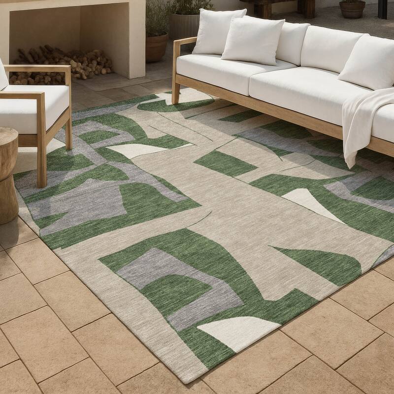 Machine Washable Indoor/ Outdoor Modern Crestone Chantille Rug - Olive - 3' x 5'