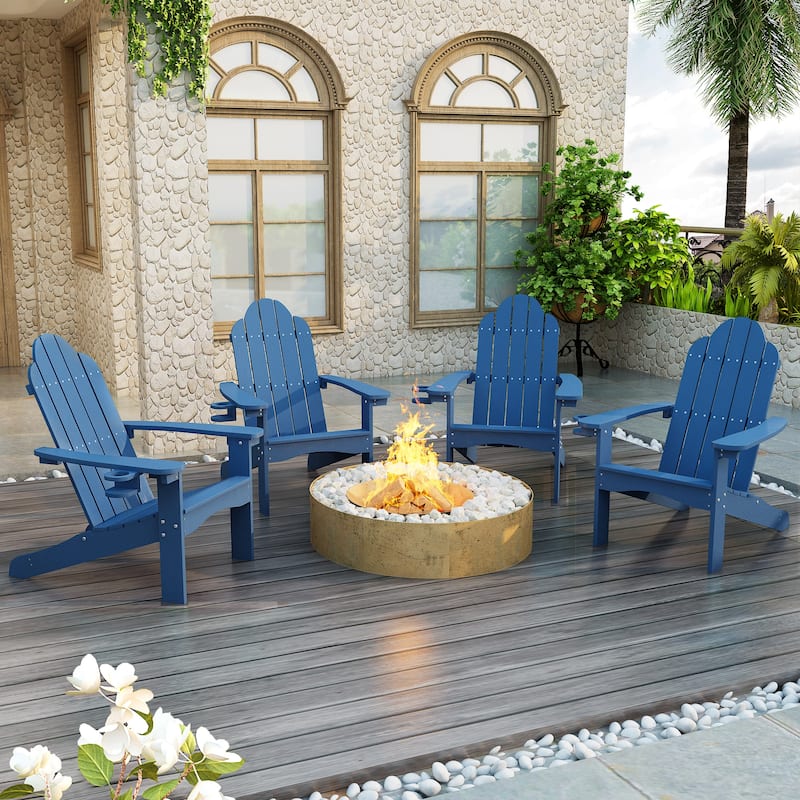 LUE BONA Patio HDPS Adirondack Chair Plastic Weather Resistant Outdoor Chairs Set of 4 - 30 in.W x 35 in.D x 36.5 in.H - Dark Blue