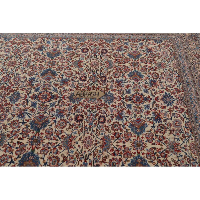 Hand Knotted Oriental 100% Wool Carpet Traditional All-Over Beige & Ivories Nain Area Rug - 11' 1'' X 7' 4''