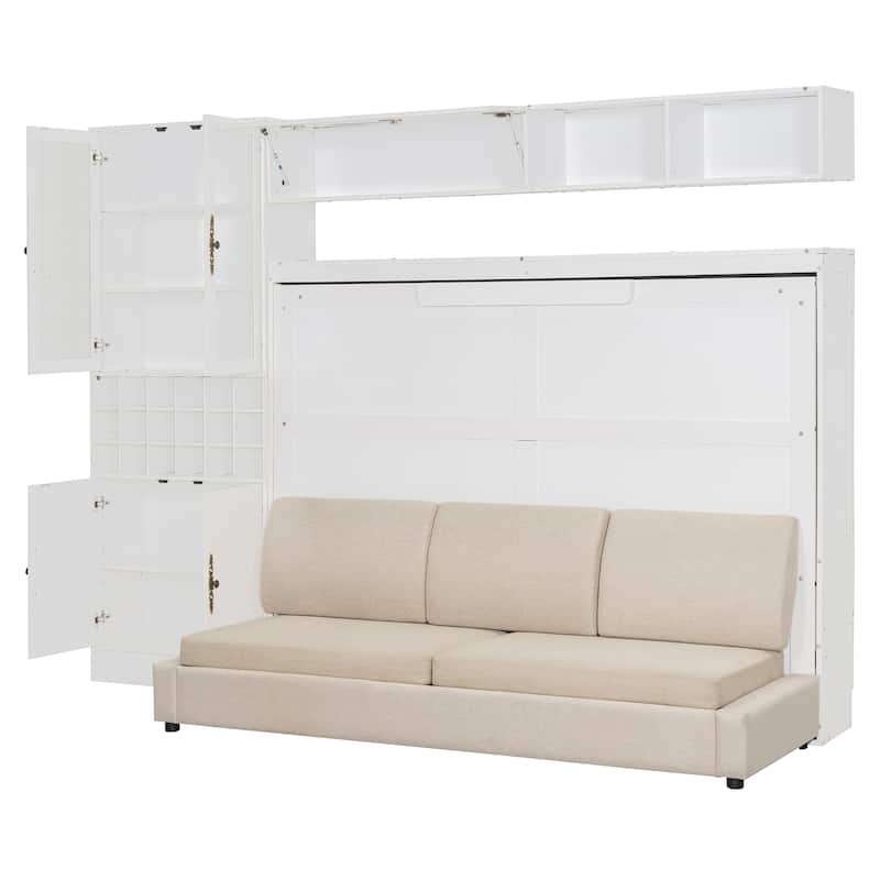 Full Size Murphy Bed Wall Bed with Sofa , Shelves USB & Light