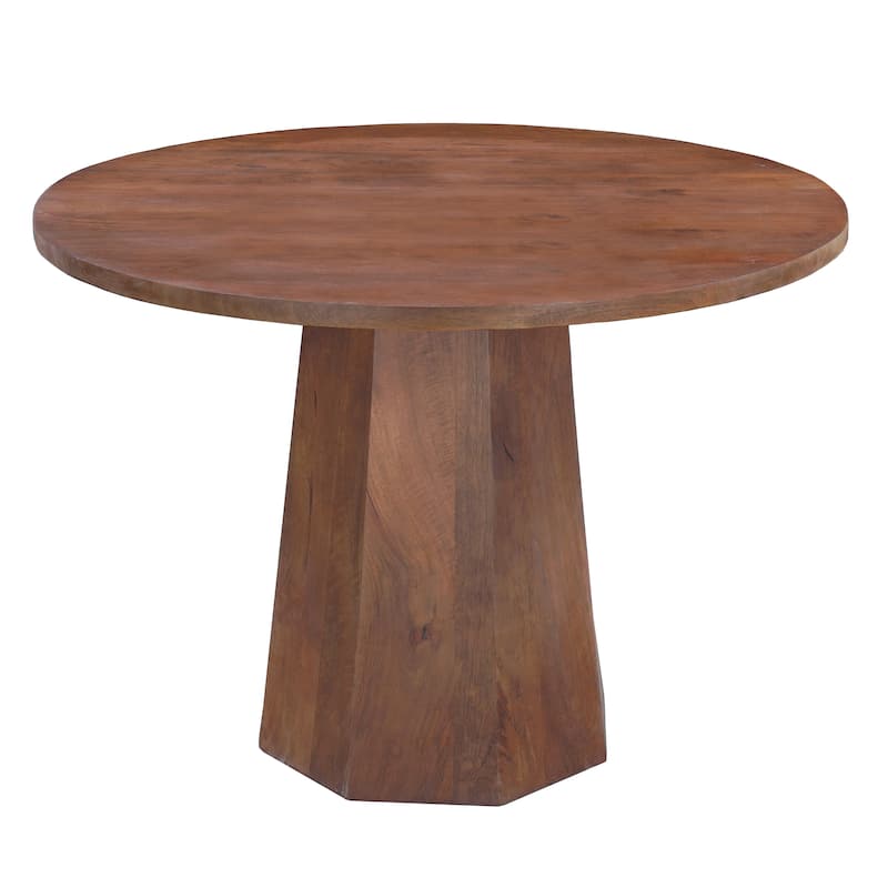 Koi Dining Table 42" Round Top Handmade Ambre Brown Mango Wood Octagonal Pedestal Base