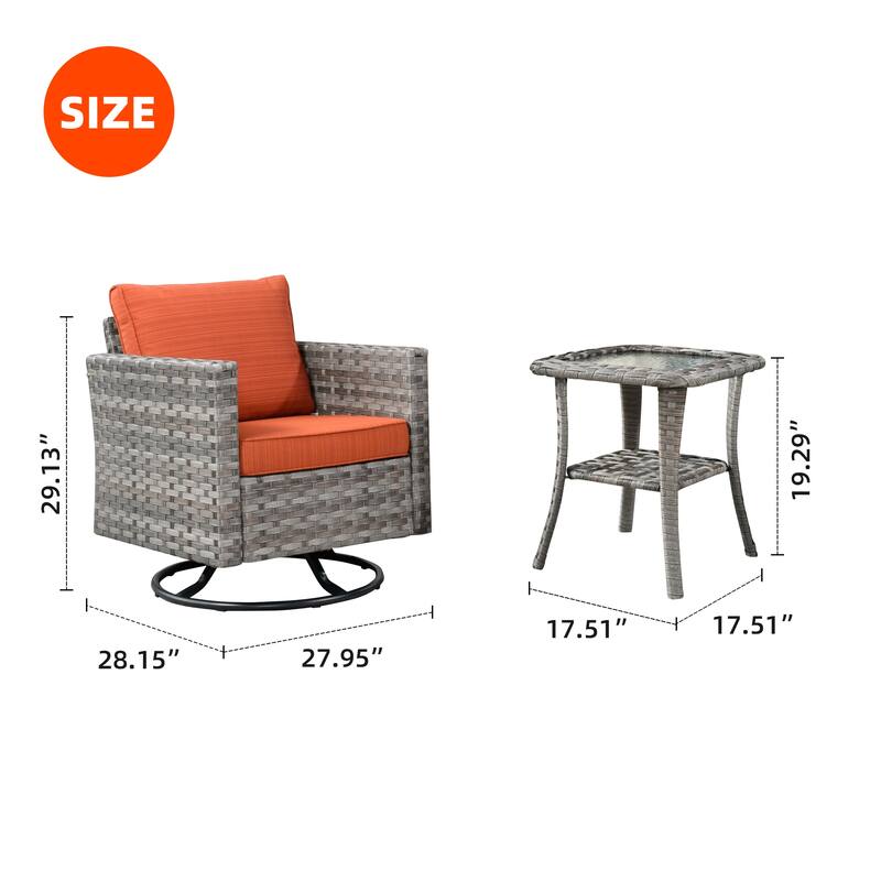 OVIOS 2-piece Swivel Rocking Wicker Chair Side Table Conversation Set