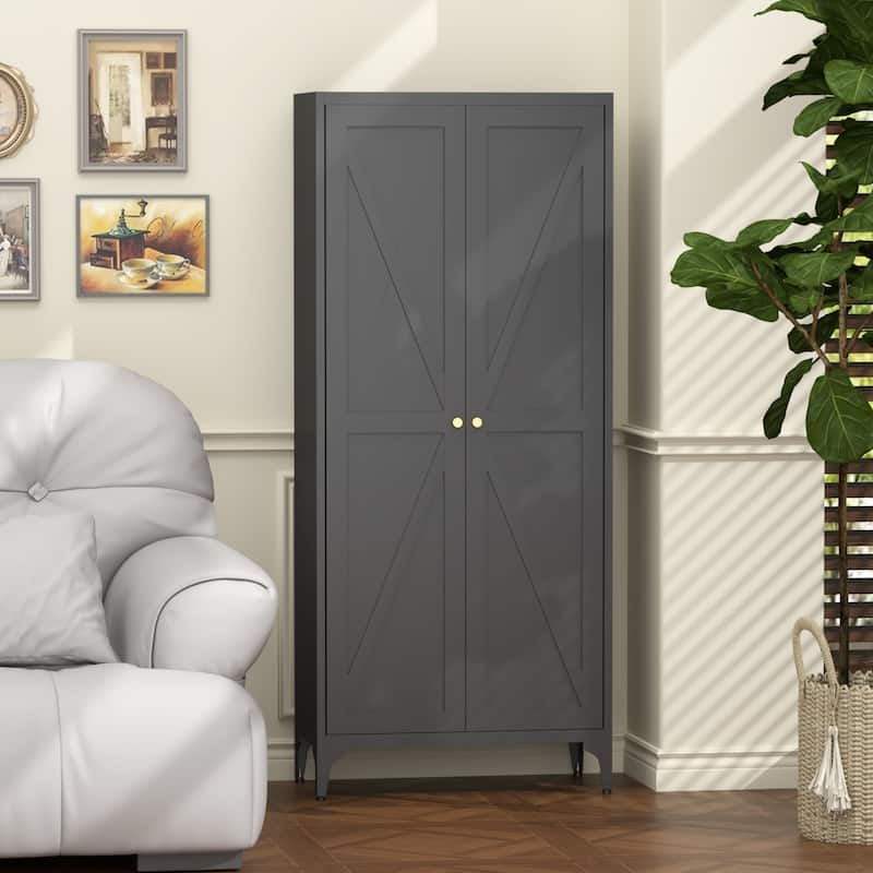 2 Doors Metal Storage Cabinet Kitchen Pantry Cabinet With Adjustable Shelves Tall Steel Cabinet Locker