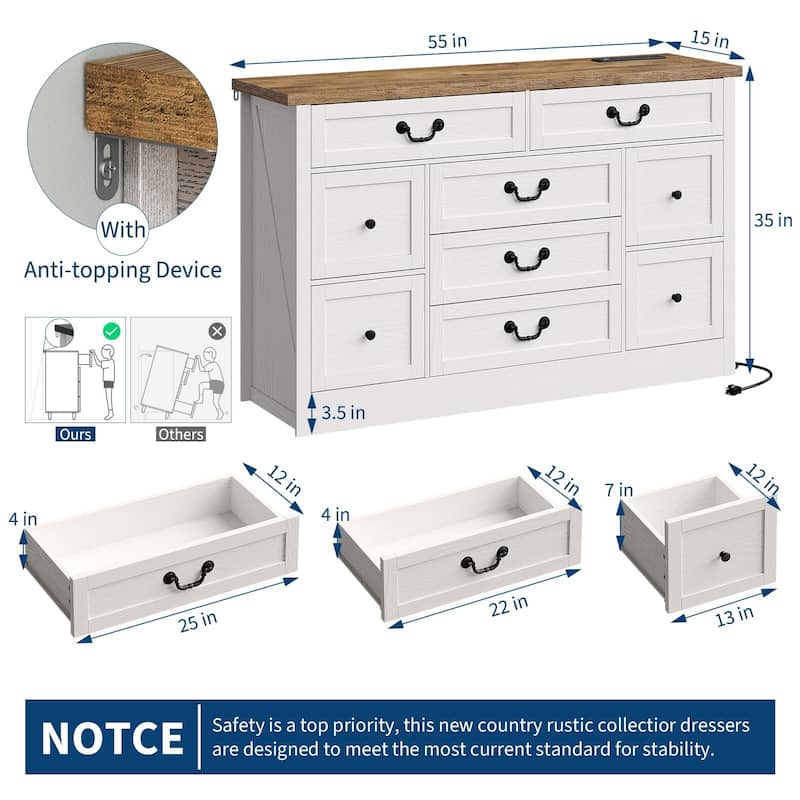 Farmhouse 9 Drawers Dresser for Bedroom