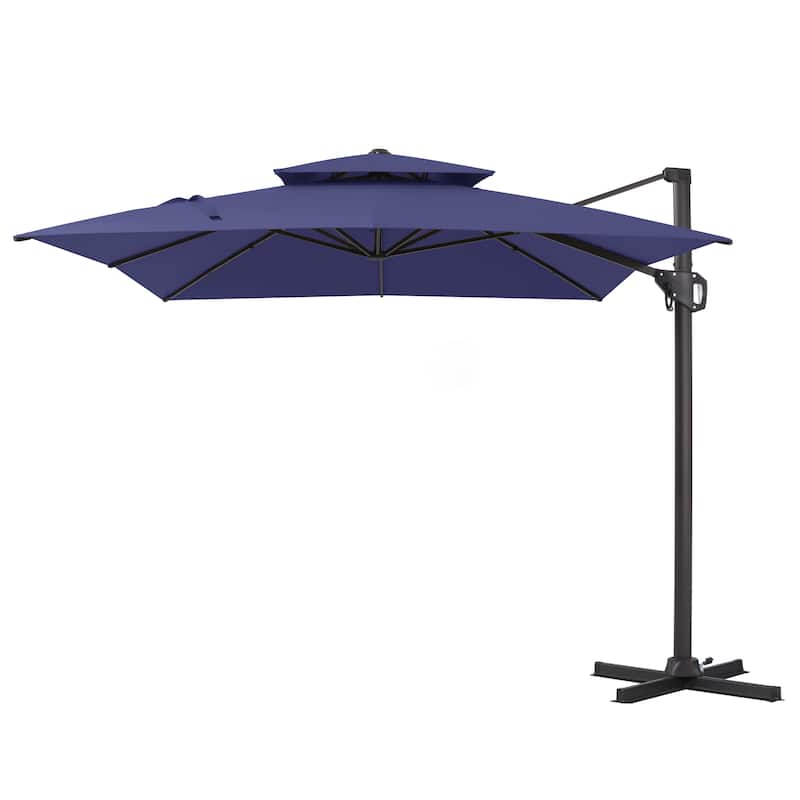 Pellebant 9X11 FT Double Top Patio Cantilever Umbrella, Base Not Included - Navy Blue