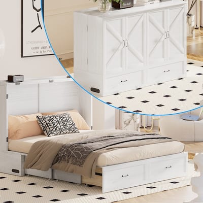 Mixoy Modern Queen Size Murphy Bed Chest with USB ports & Storage Drawers, No Mattress