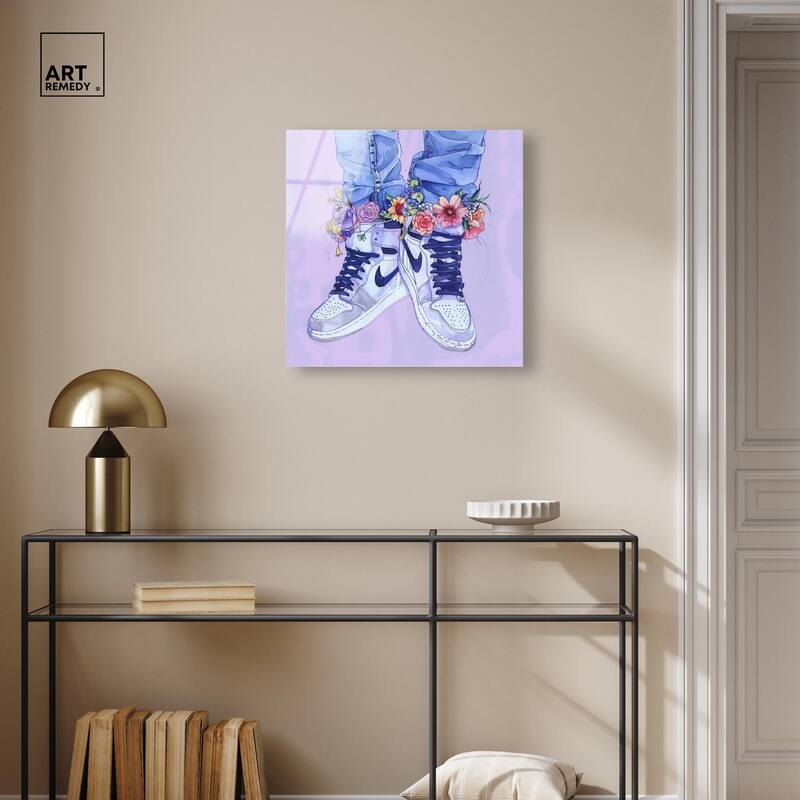 Lilac Floral Bloom Sneakers Acrylic by Art Remedy, Ready to Hang