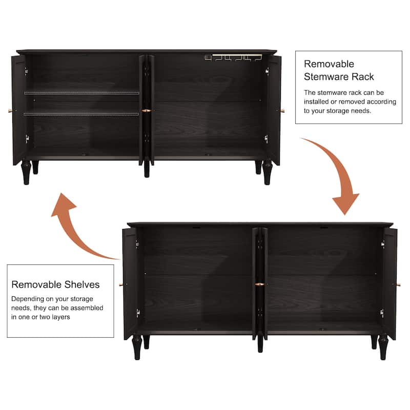 58" Mid-Century 4-Door Cabinet