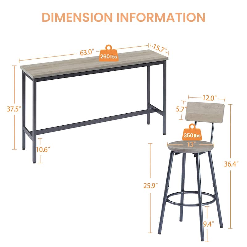 4-Piece Industrial Bar Set with Rectangular Table & 3 Stools