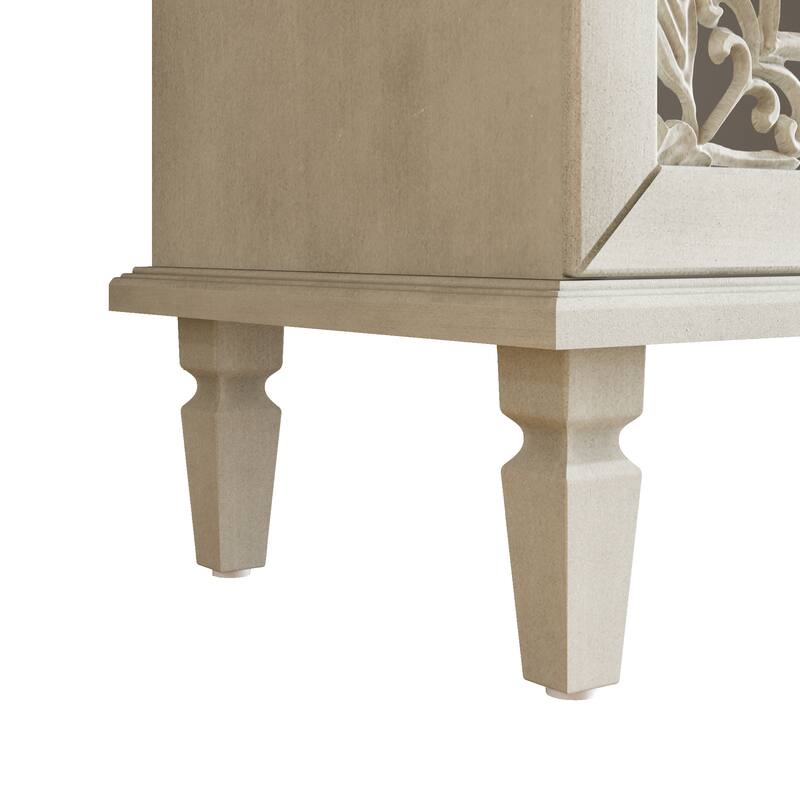60" Antique Buffet Cabinet with Floral Carvings with Solid Wood Legs&Antique Brass Handles&Adjustable Shelves, TV Stand