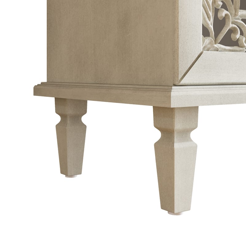 TV Stand Sideboard, Buffet Cabinet with Floral Carvings, Wood Storage Cabinet with Adjustable Shelves