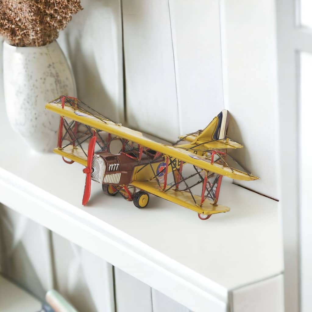 HomeRoots 4" Yellow and Red Metal Hand Painted 1918 Yellow Curtiss JN-4 Model Airplane - 13' X '4.25' X '10.5