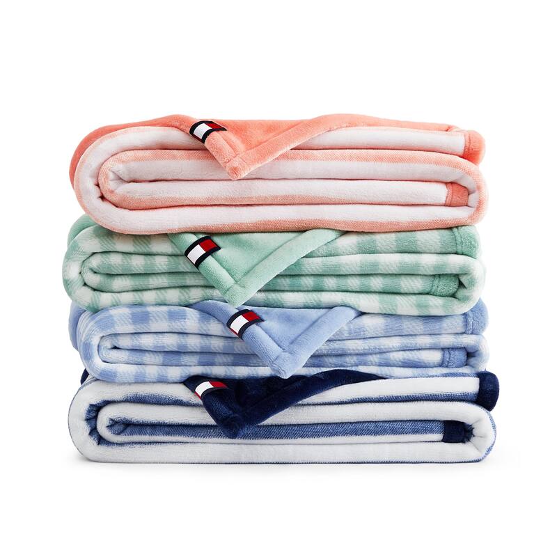Tommy Hilfiger Printed Plush Reversible Throw Blanket