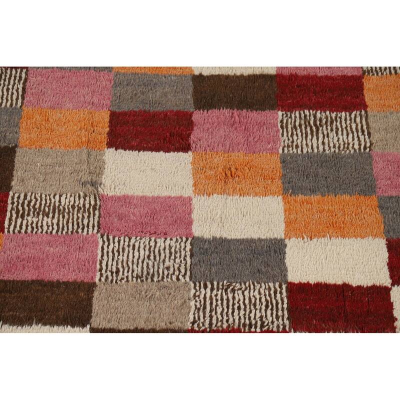 Hand Knotted Oriental 100% Wool Carpet Modern All-Over Multi-Colored Moroccan Area Rug - 9' 4'' X 5' 8''