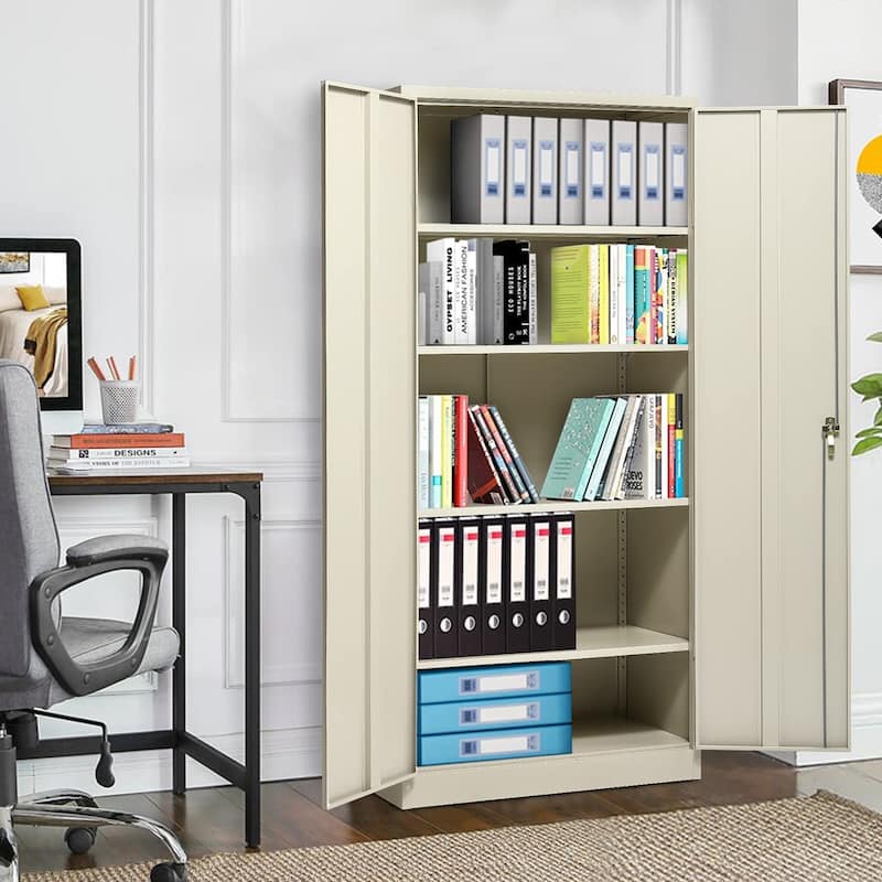 Tall Metal Locker Garage Storage Cabinet with Locking Doors and Adjustable Shelves for Office, Garage, Home, Pantry