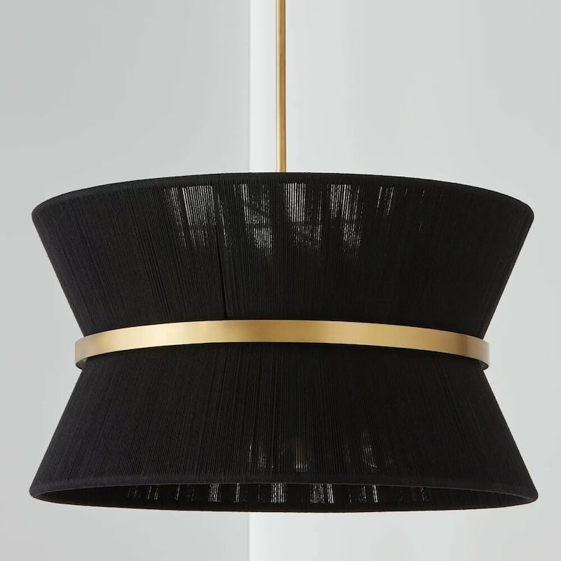 8-Light Modern Boho Large Drum Chandelier 24 inch Fabric Hourglass Hand-woven Chandelier in Gold/ Black for Dining/ Living Room - 24.25 IN. W - Black