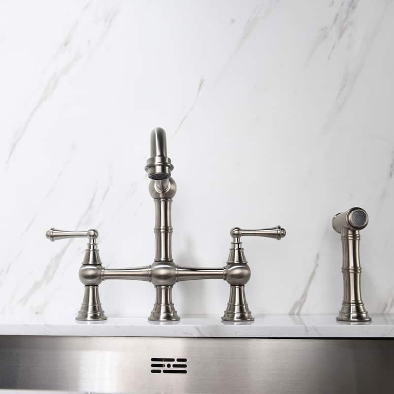 Two-Handles Bridge Kitchen Faucet with Side Sprayer