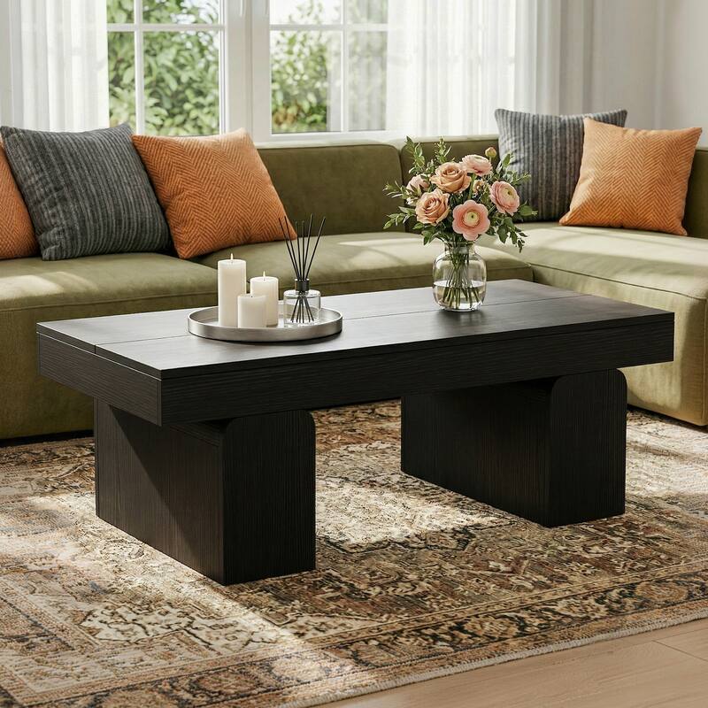 55.11" Double Pedestal Wood Coffee Table, Rectangular