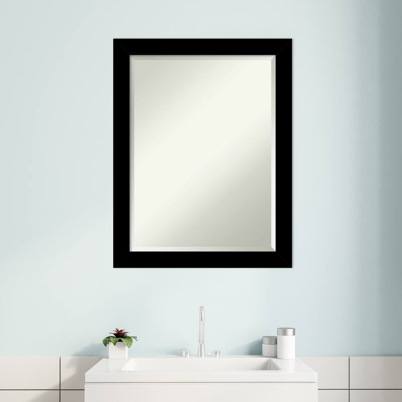 Basic Narrow Beveled Wood Framed Bathroom Vanity Wall Mirror