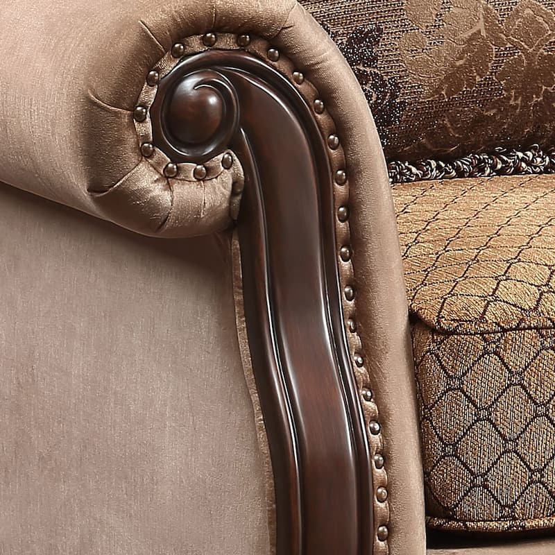 Louis Espresso Button-Tufted Accent Chair with Nailheads Trim