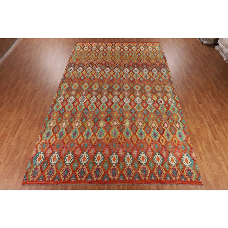Multicolor Kilim Oriental Large Rug Flatweave Wool Carpet - 10'5" x 16'2"