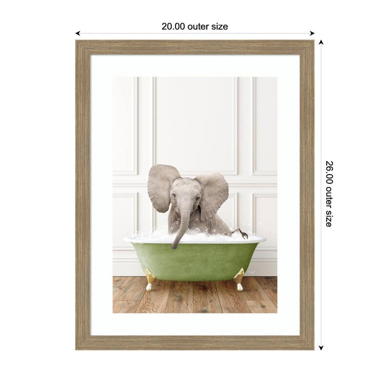 Kate and Laurel Baby Elephant in Transitional Bathtub by Amy Peterson Framed Wall Art Print
