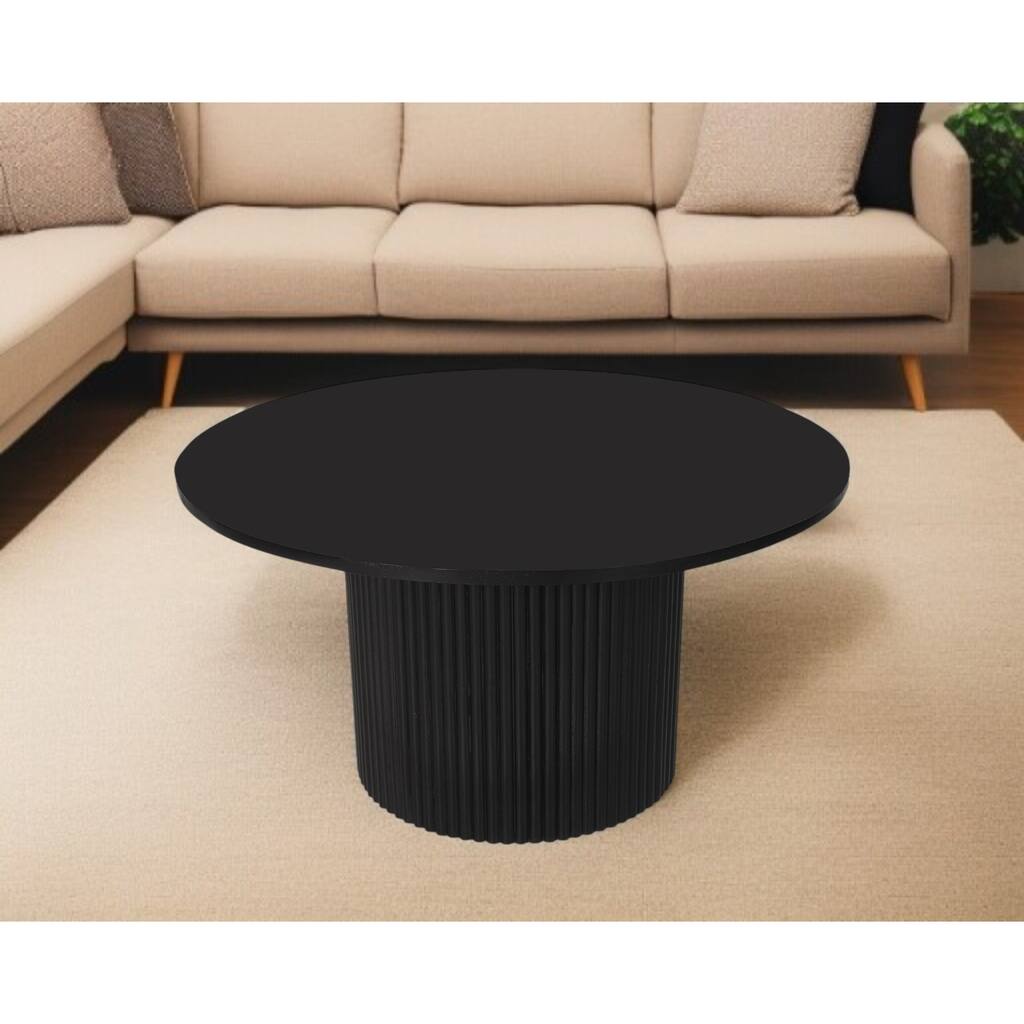HomeRoots 36" Black Solid Wood Round Pedestal Coffee Table - 35.5' X '17.7' X '35.5
