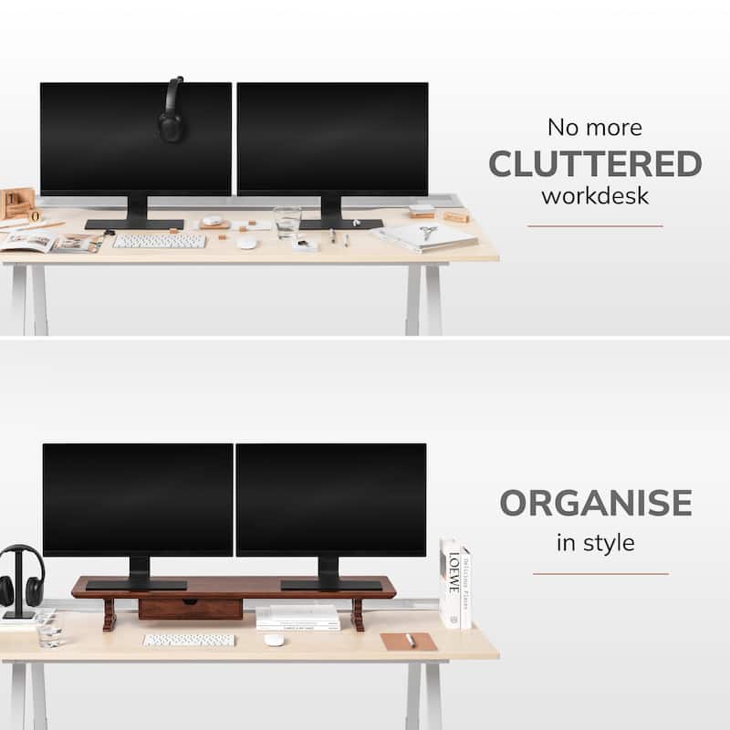 Jani Wood Monitor Stand Riser Desk - Ergonomic Design Stand, Desktop Organizer Table for Home, Office Workspace, Gaming Desk