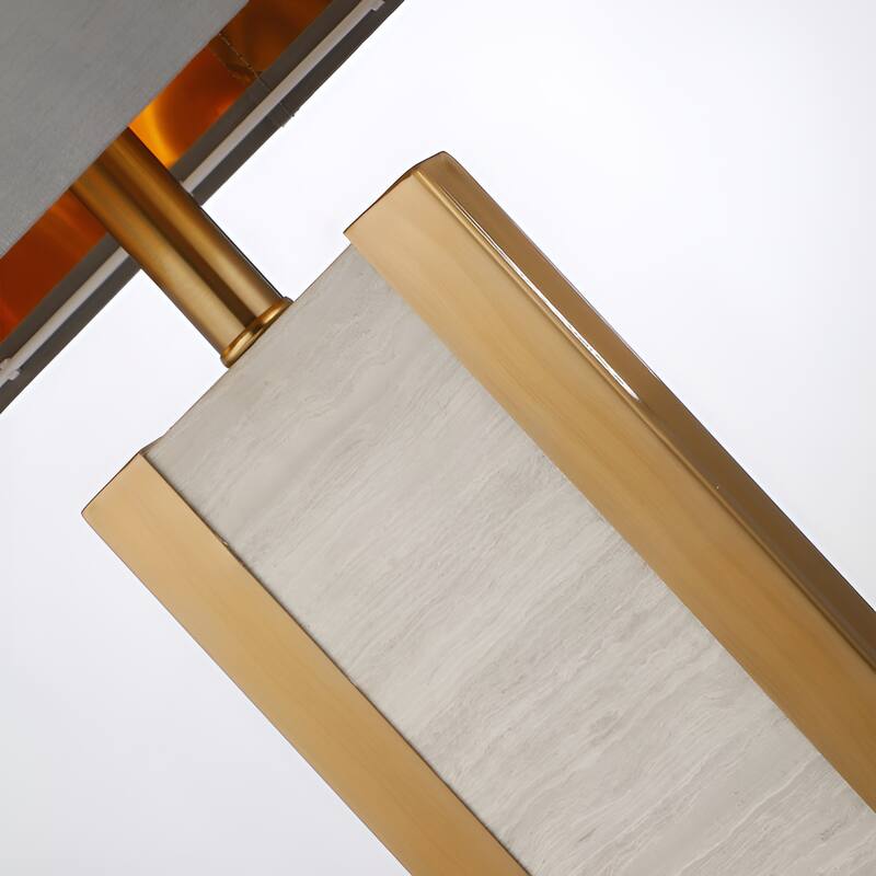 Natural Alabaster Stone Desk Lamp, Travertine Gold Metal Table Light, Pale Gray Shade Mid-Century Modern - N/A