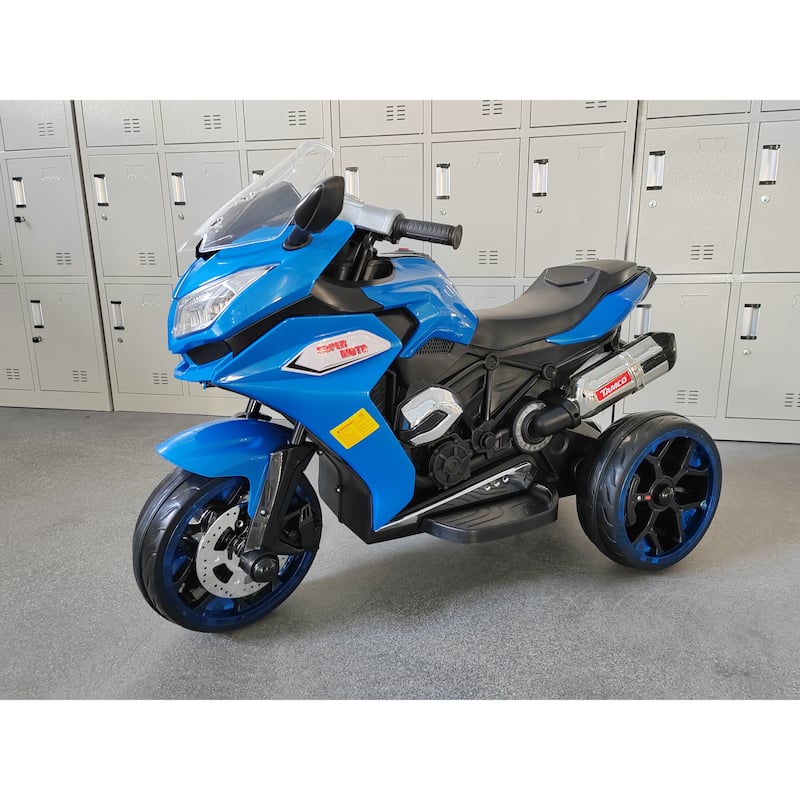 Blue Battery Powered Electric Car with Battery Display, Outdoor Motorcycle with Music, Children's Electric Motorcycle with Light
