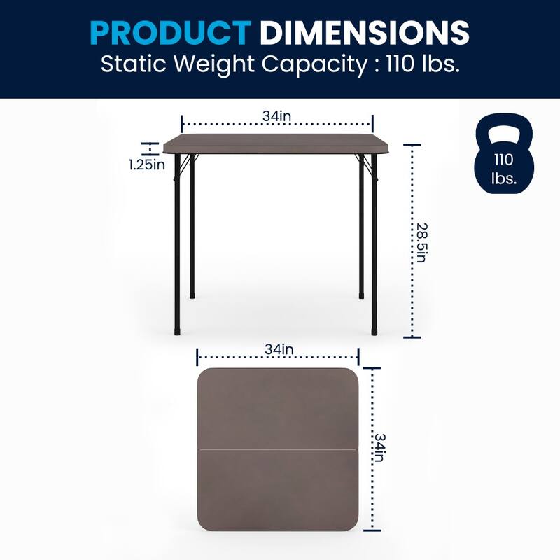 2.83-Foot Square Bi-Fold Plastic Folding Table with Carrying Handle