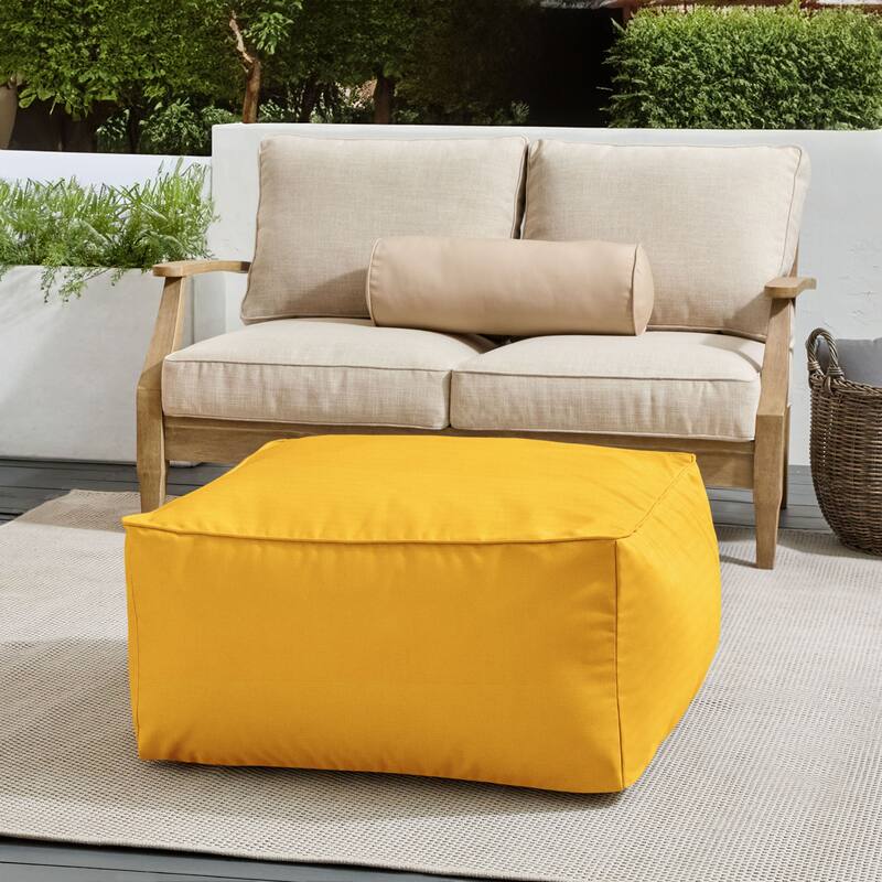 Sorra Home Sunbrella Outdoor Corded Solid Bean Pouf - Canvas Sunflower
