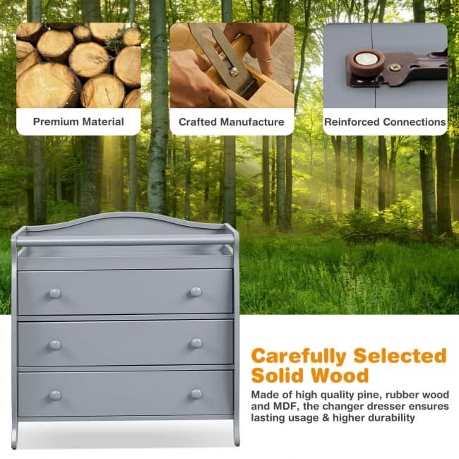 Baby Changing Table Infant Diaper with 3 Drawers and Safety Belt-Brown - 35.5" x 23" x 39" (L x W x H)